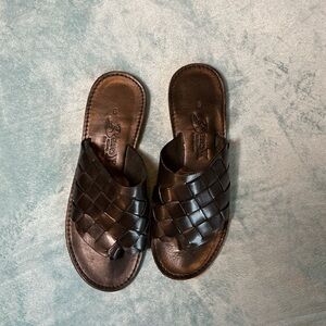 Braided Leather Thong Sandals - Black